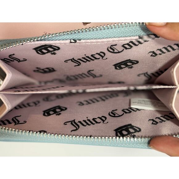 Juicy Couture Wallet Denim Rhinestone JC Zip Around "Heart Belongs" Interior - Picture 4 of 7